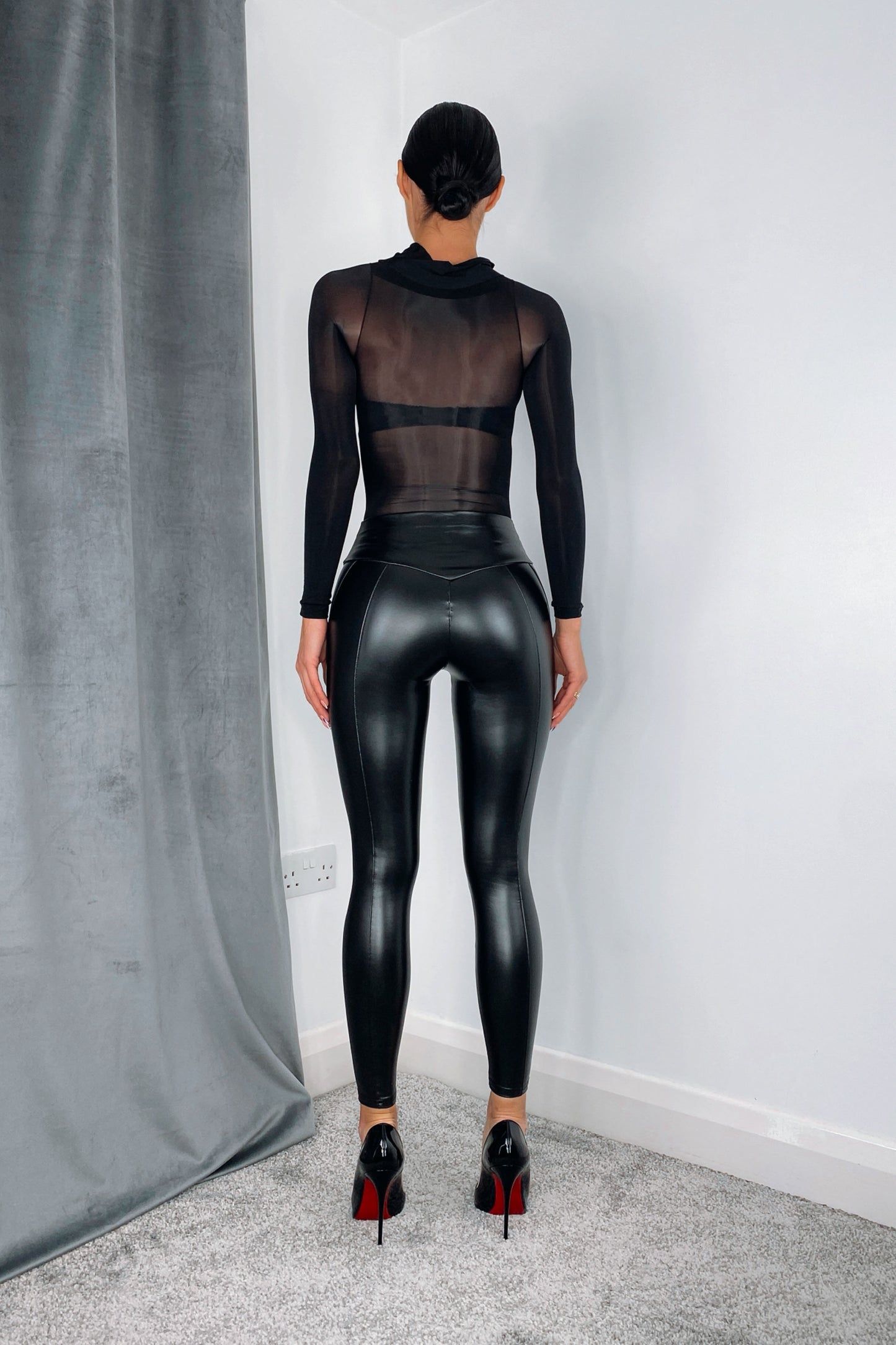 Black PU Faux Leather Seamed Leggings