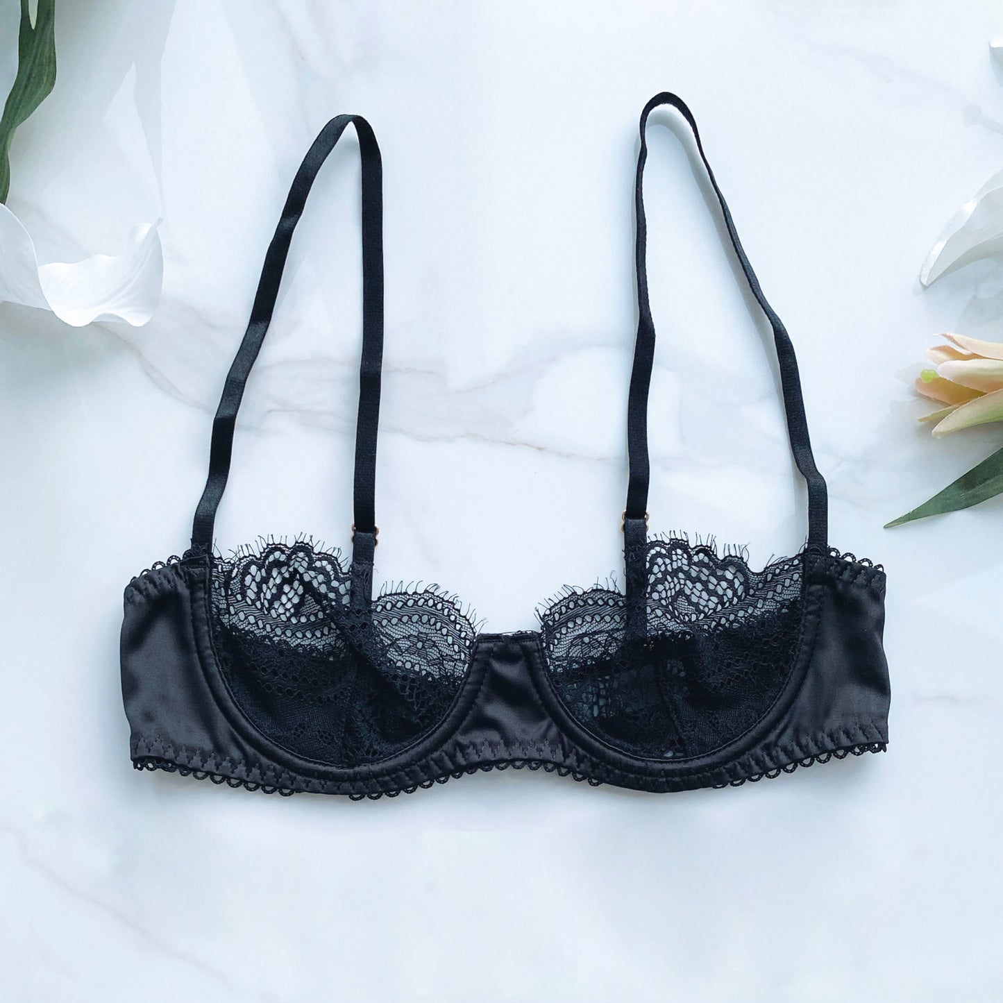 Faith - Black Floral Lace and Satin Non Padded Bra