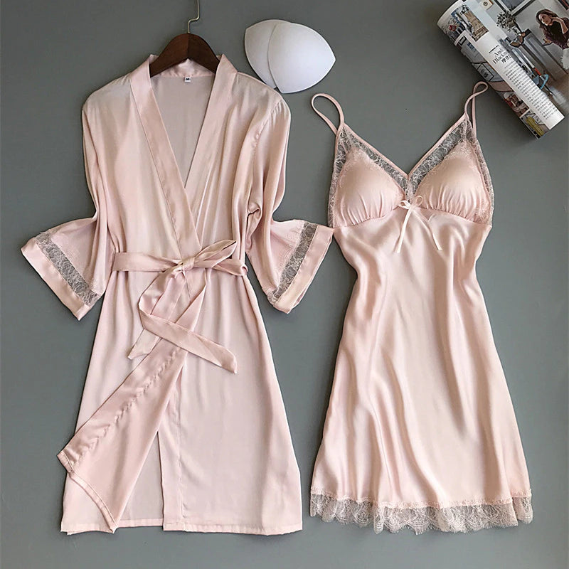 Poppy - Satin chemise and robe set