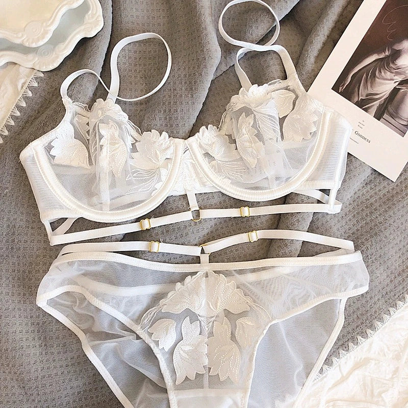 Athena - White Floral Lace Bra