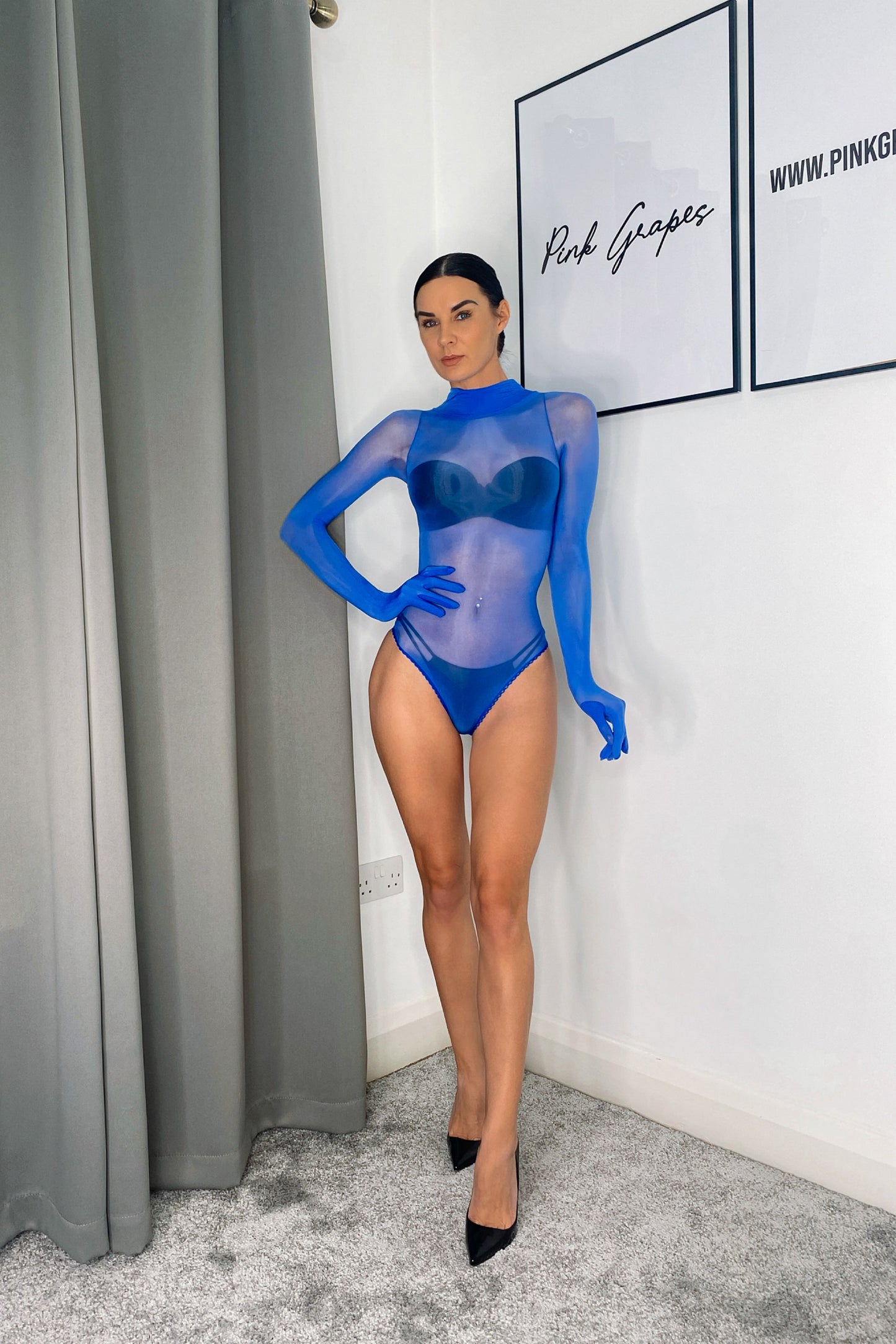 Blue Oil Shine Bodysuit with Gloves