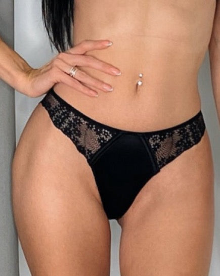 Abigail - Black Satin & Lace Knickers