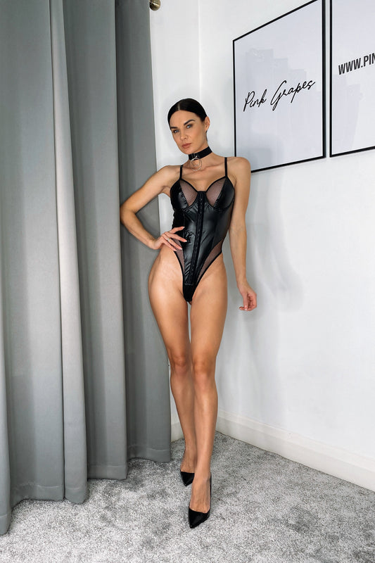 Brooklyn Black PVC & Fishnet Bodysuit