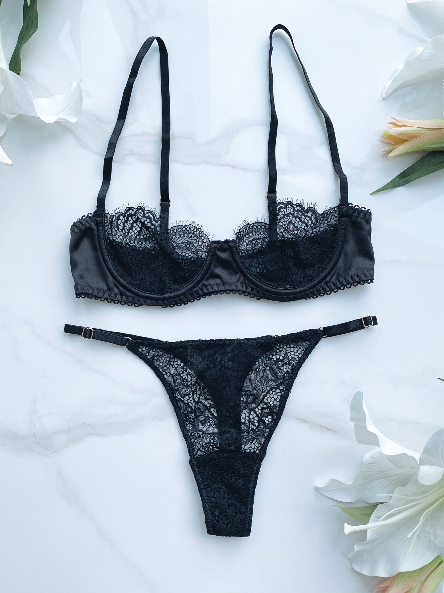 Faith - Black Floral Lace and Satin Non Padded Bra