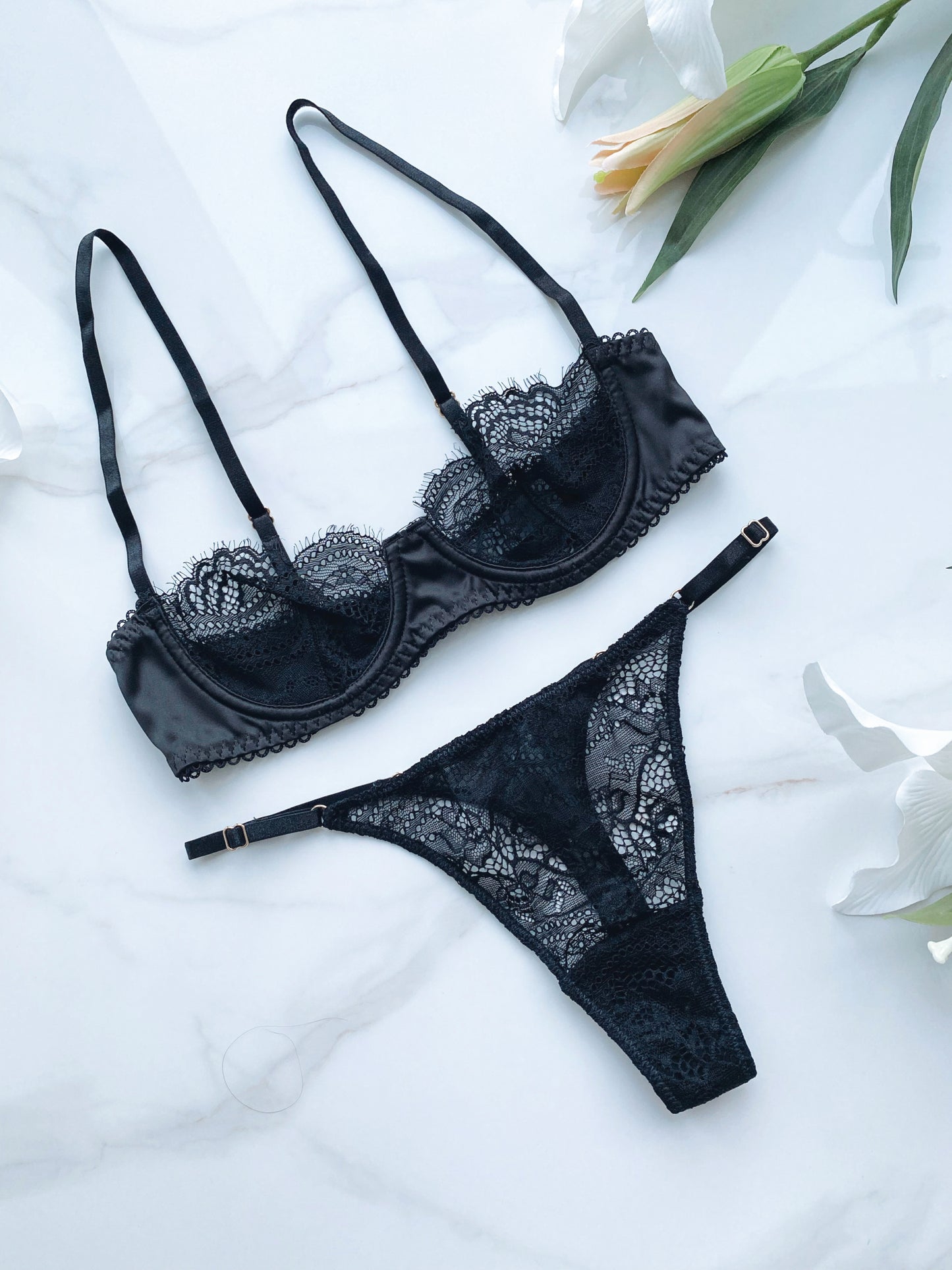 Faith - Black Floral Lace and Satin Non Padded Bra