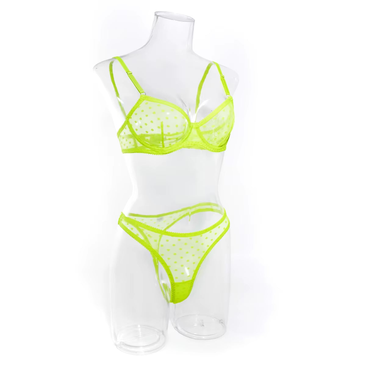 Tilly - Neon Green Dot Underwired Bra And Thong Set