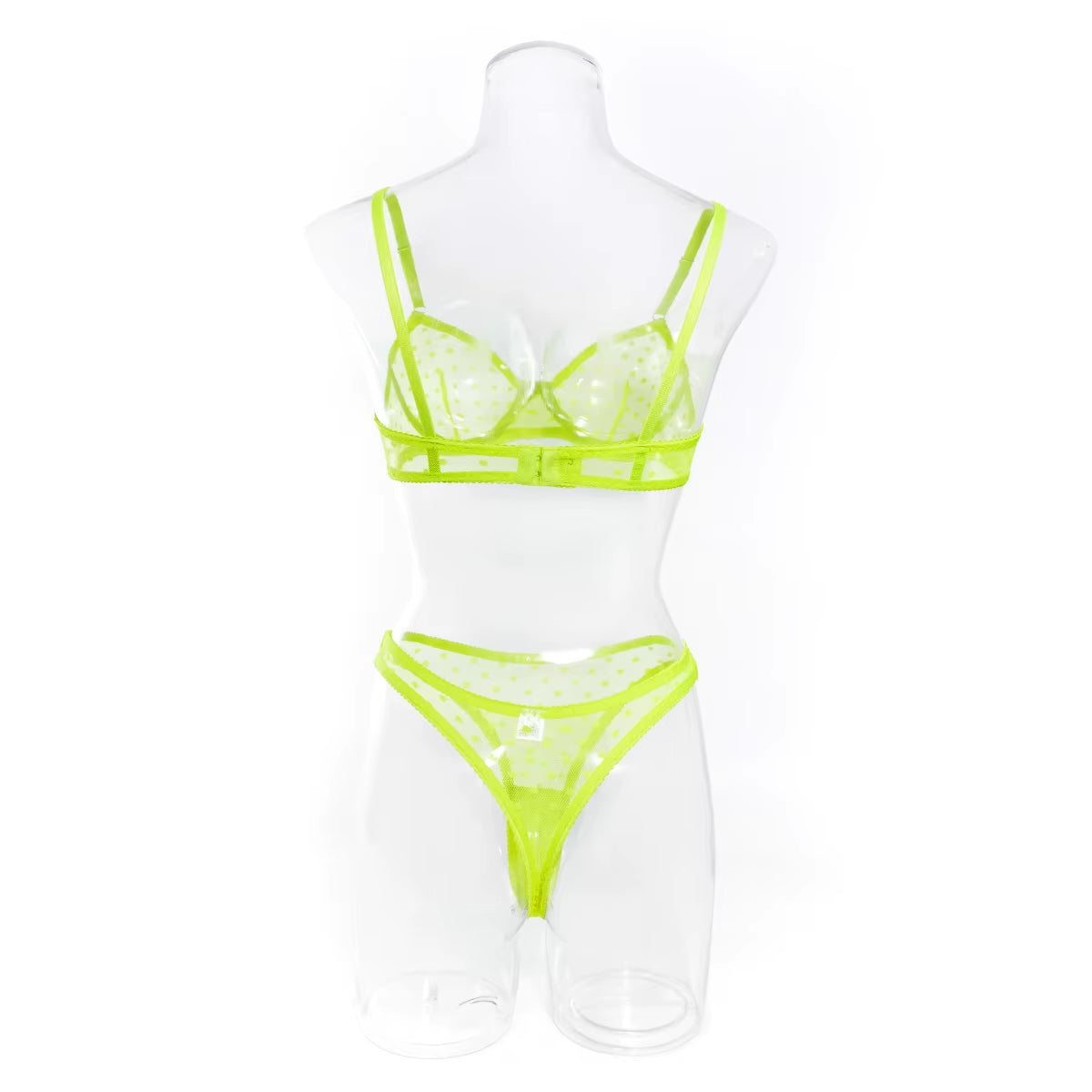 Tilly - Neon Green Dot Underwired Bra And Thong Set