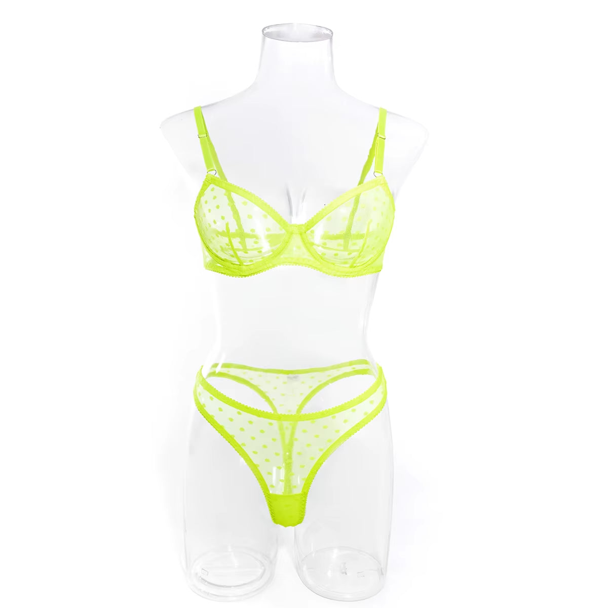 Tilly - Neon Green Dot Underwired Bra And Thong Set