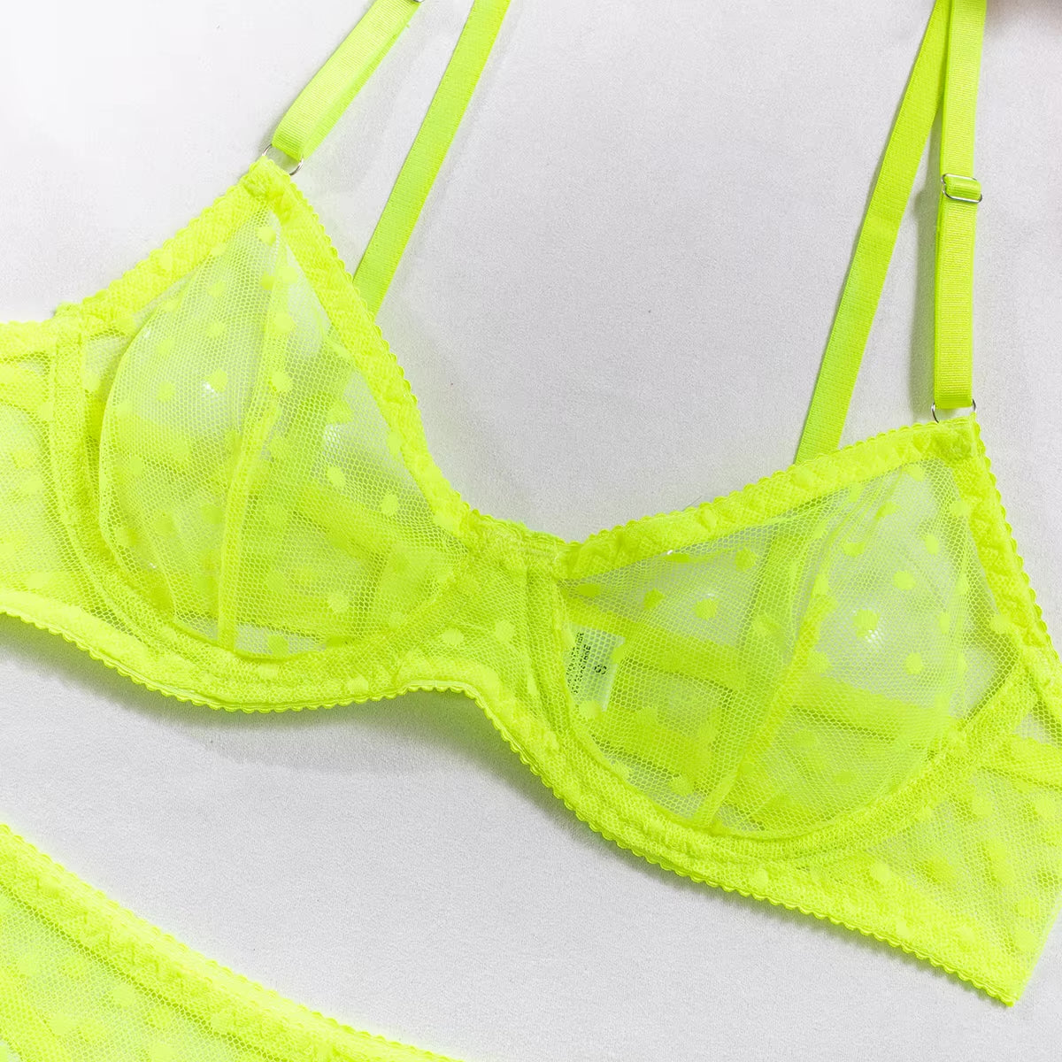 Tilly - Neon Green Dot Underwired Bra And Thong Set